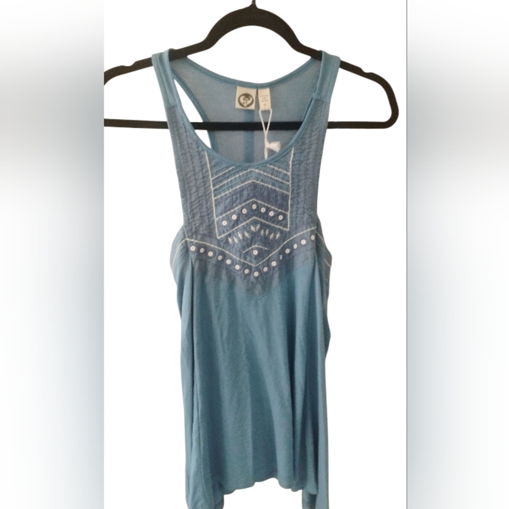 Lagaci Women's Blue W White Detail Sleeveless Top SZ L NWT